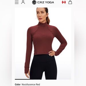 CRZ YOGA Butterluxe Half Zip Cropped Long Sleeve - small - Burgundy